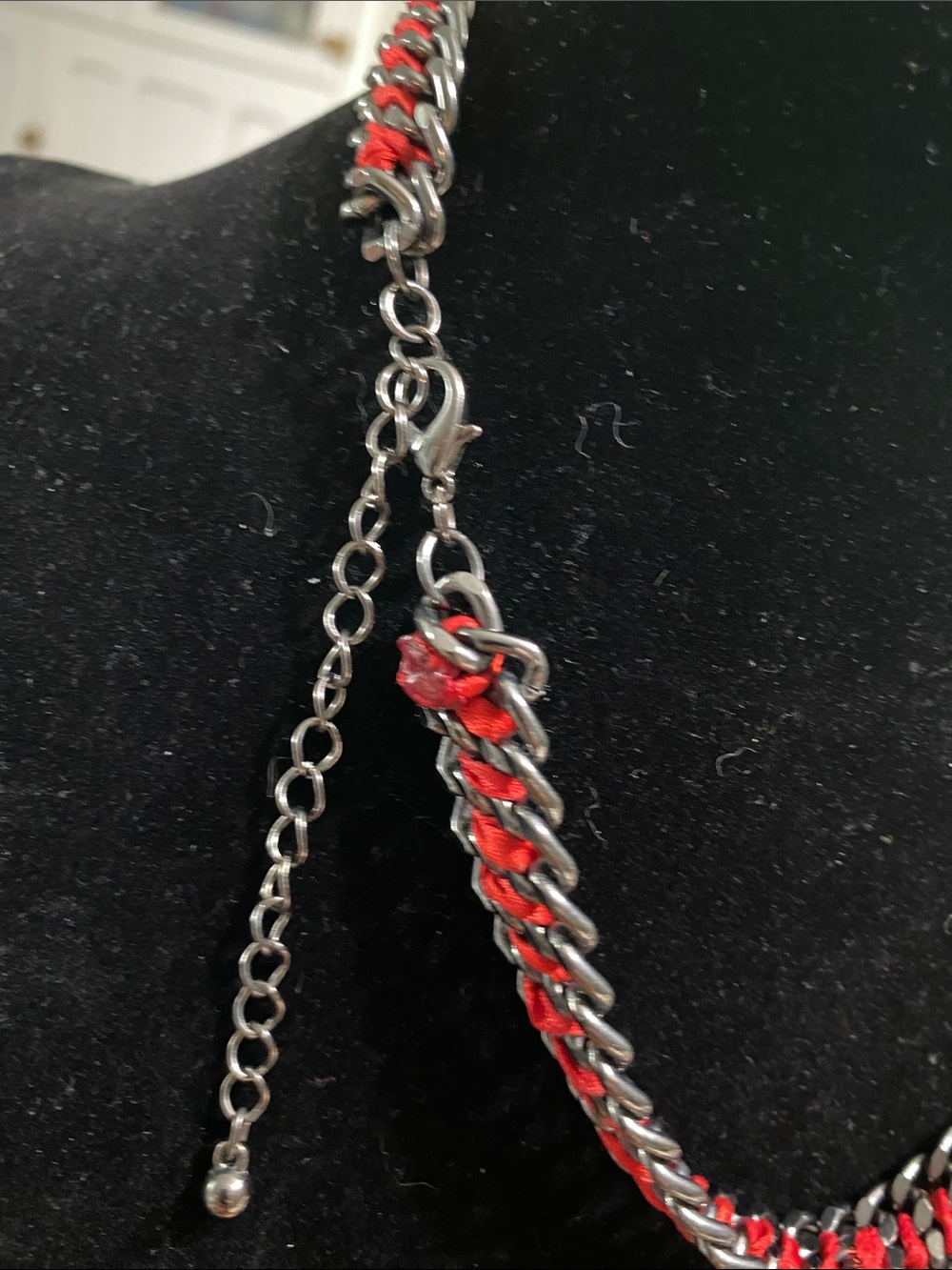 Red Crystal Statement Necklace on Gunmetal Chain - Picture 4 of 5